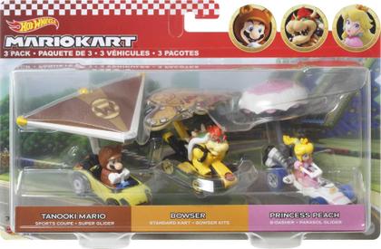 Imagem de Hot Wheels Super Mario Character Car 3-Packs com 3 Carros de Personagem em 1 Conjunto, Presente para Crianças e Colecionadores com Idades de 3 Anos e Acima