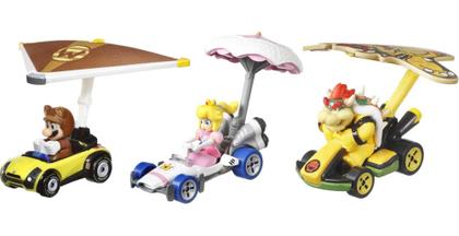 Imagem de Hot Wheels Super Mario Character Car 3-Packs com 3 Carros de Personagem em 1 Conjunto, Presente para Crianças e Colecionadores com Idades de 3 Anos e Acima