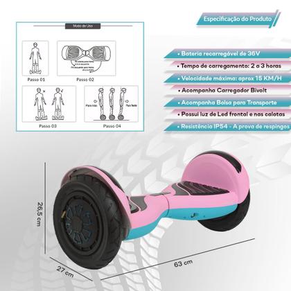 Imagem de Hoverboard Elétrico 10 Polegadas Rosa HoverboardX Com Leds