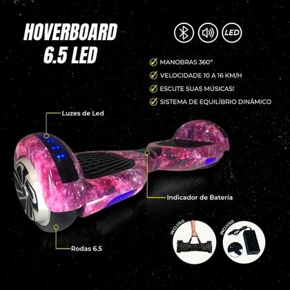 Imagem de Hoverboard Skate Elétrico 6.5 Roxo Galáxia Led Bluetooth