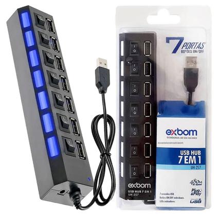 Imagem de Hub 7 Portas Usb 2.0 Com Switch e Led Indicador Exbom - UH-2S7