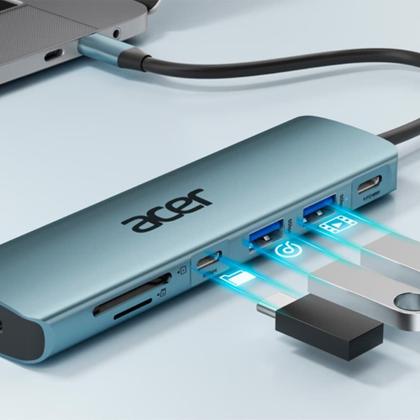 Imagem de HUB Acer ODK360 USB-C 3.1, 7 em 1, para HDMI, 2x USB 3.1, USB-C 3.1, USB-C 90W, Cartão SD e Micro SD - GP.DCK11.02A