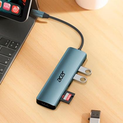 Imagem de HUB Acer ODK360 USB-C 3.1, 7 em 1, para HDMI, 2x USB 3.1, USB-C 3.1, USB-C 90W, Cartão SD e Micro SD - GP.DCK11.02A