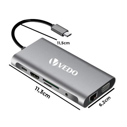 Hub Adaptador 10 Em 1 Tipo C Usb 3.0 Hdmi Rj45 Micro Sd Tf - VEDO - Hub ...