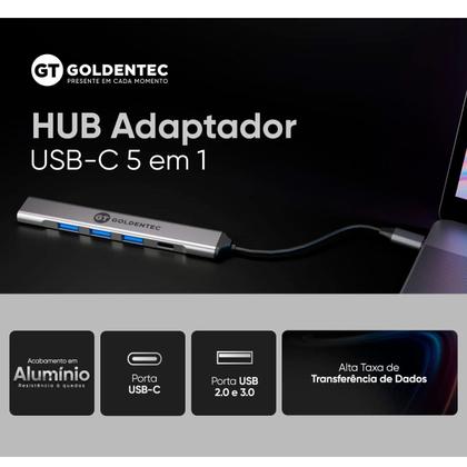 Imagem de Hub Adaptador Goldentec USB-C 5 em 1 com USB-C, USB 3.0 e USB 2.0