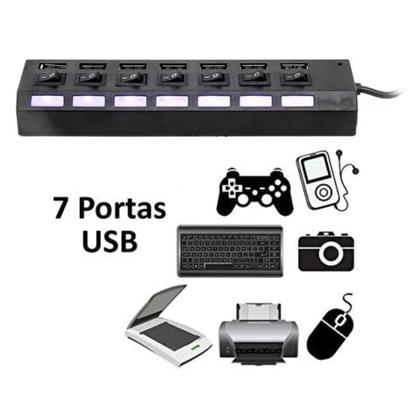 Imagem de Hub Adaptador Usb 2.0 Multi 7 Portas Plug And Play Extensor