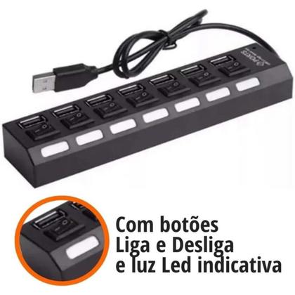Imagem de Hub Adaptador Usb 2.0 Multi 7 Portas Plug And Play Extensor