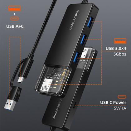 Imagem de Hub Adaptador USB C A 3.0 Dock 4 Em 1 Notebook Pc CableTime