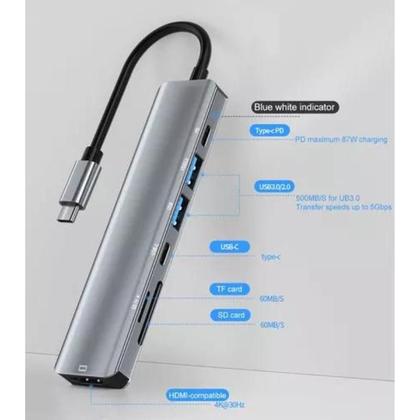Imagem de Hub Adaptador Usb Tipo C 7 Em 1 Compatível