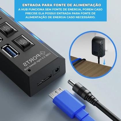 Imagem de Hub Cabo Extensor Régua Usb 3.0 7 Portas Com Led High Speed Hd Pen Drive Pc - Envio Rápido