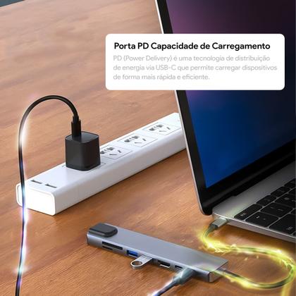 Imagem de Hub Cabo Tipo C 8 Portas 8x1 USB HD HDMI 4K Extensor  RJ45