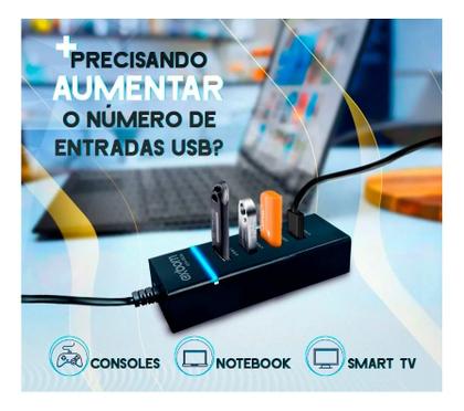 Imagem de Hub Cabo Usb 3.0 Extensor 4 Portas High Speed Hd Pen Drive