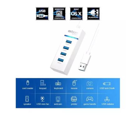 Imagem de Hub Cabo Usb 3.0 Extensor 4 Portas High Speed Hd Pen Drive