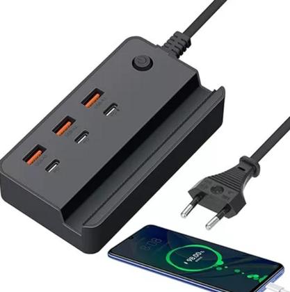 Imagem de Hub Carregador De Mesa 3 Portas Usb E 3 Portas Tipo C