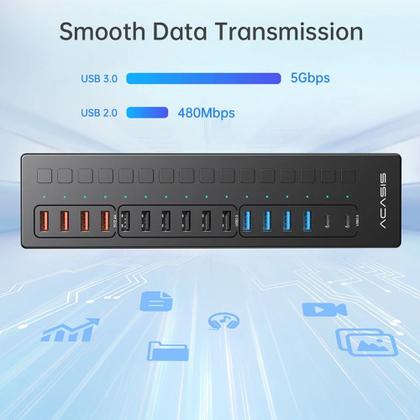 Imagem de HUB com Carregamento USB-A/USB-C 2.0 e 3.0 16 Portas