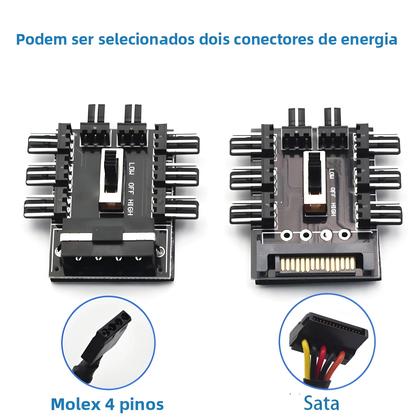 Imagem de Hub De Ventiladores PWM De 8 Portas 3 Pinos, Divisor SATA Molex, Controlador De Velocidade De