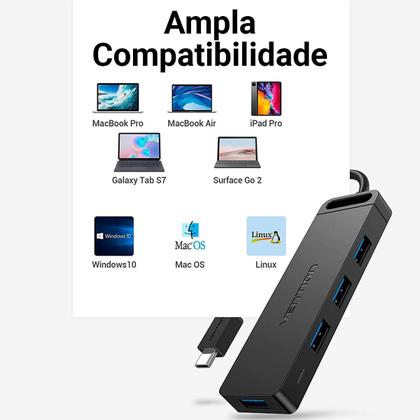 Imagem de Hub Extensor de USB Tipo C P/ 4 USB 3.0 Computador Notebook