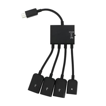 Imagem de Hub Extensor OTG Micro USB Tipo-C Preto Com 4 Portas Para Tablets Android, Smartphones, Pen Drives E