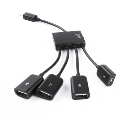 Imagem de Hub Extensor OTG Micro USB Tipo-C Preto Com 4 Portas Para Tablets Android, Smartphones, Pen Drives E