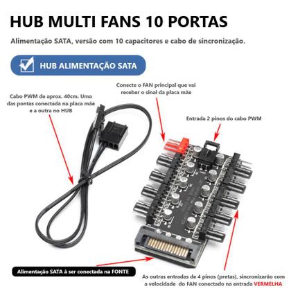 Imagem de Hub Multi Fans Até 10 Cooler 3 e 4 Pinos Controle Pwm