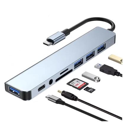Hub p/Macbook USB e USB-C com Leitor SD/TF Áudio 3.5mm 8 em 1 Leitor Cartão SD e Micro SD