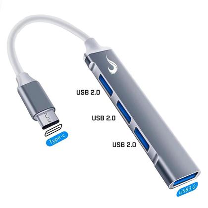 Imagem de HUB Rise Mode 02 USB-C 3.0, para 3x USB 2.0 e 1x USB 3.0, Cinza - RM-HUB-02