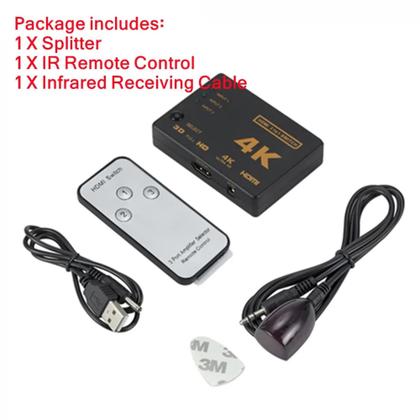 Imagem de Hub Switch Hdmi 3 Entrada 1 Saída 4k Divisor Com Controle - Império