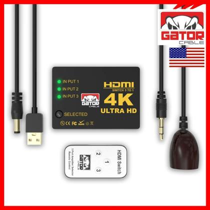 Imagem de Hub Switch Hdmi 3 Entrada 1 Saída 4k Divisor Com Controle - Império