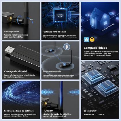 Imagem de Hub Universal Sem Fio Zigbee AVATTO Dongle USB Zigbee 3.0 Para Zigbee2MQTT Home Assistant