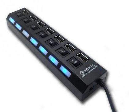 Imagem de Hub Usb 2.0 7 Portas c/ Chave Individual Led Alta Velocidade