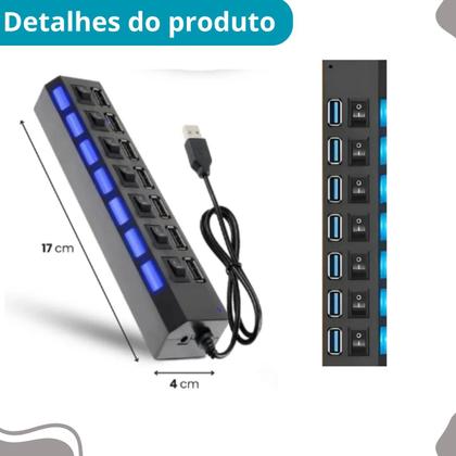 Imagem de Hub USB 2.0 com 7 Portas  Conecte Diversos Dispositivos com Facilidade