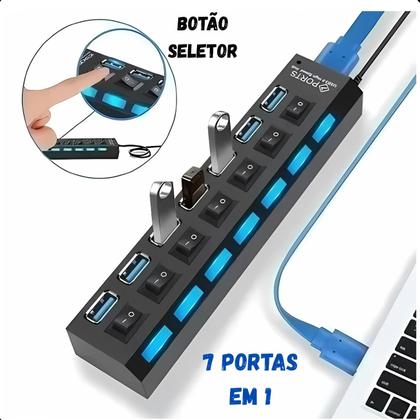 Imagem de Hub USB 2.0 com 7 Portas  Expansão Compacta para Organizar seu Espaço