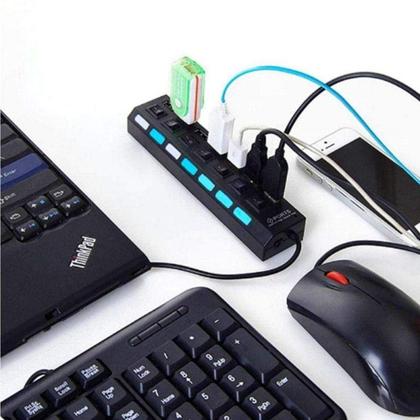 Imagem de Hub Usb 2.0 Com 7 Portas Switch On/Off e Led Indicador