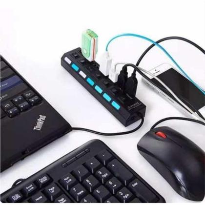 Imagem de Hub Usb 2.0 Com 7 Portas Switch On/off E Led Indicador - Lehmox