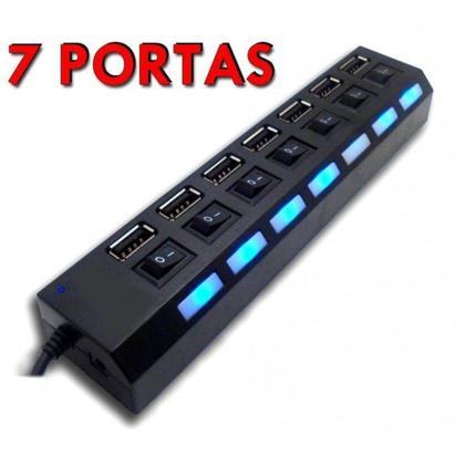 Imagem de Hub USB 2.0 Extensor USB 7 Portas Switch On/Off Led Indicador 480mbps - LEHMOX