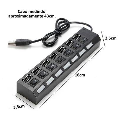 Imagem de Hub USB 2.0 Extensor USB 7 Portas Switch On/Off Led Indicador 480mbps