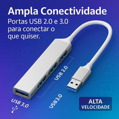 Imagem de Hub USB 3.0 4 Portas Extensão para PC Notebook Adaptador Pendrive Externo