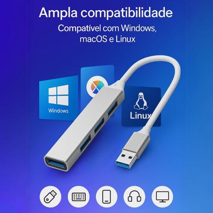 Imagem de Hub USB 3.0 4 Portas Extensão para PC Notebook Adaptador Pendrive Externo