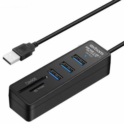 Imagem de Hub Usb 3.0 5 em 1 com 3 portas Usb e 2 portas com Leitor para Sd Exbom - UH-R32