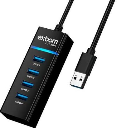 Imagem de Hub Usb 3.0 Adaptador Extensor Com 4 Portas Exbom Uh30 Alta Velocidade Slim Compatível 2.0 E Com notebook, Pc, Computador