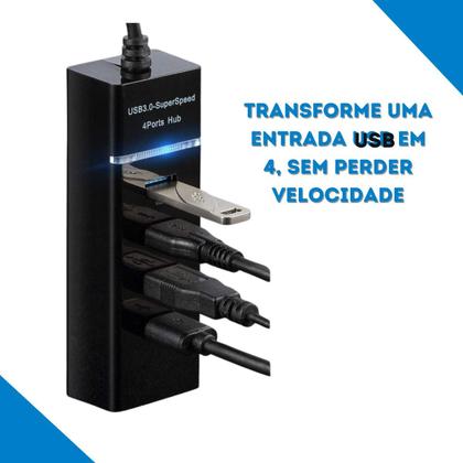 Imagem de Hub USB 3.0 Alta Velocidade 4 portas Cabo Extensor Notbook 