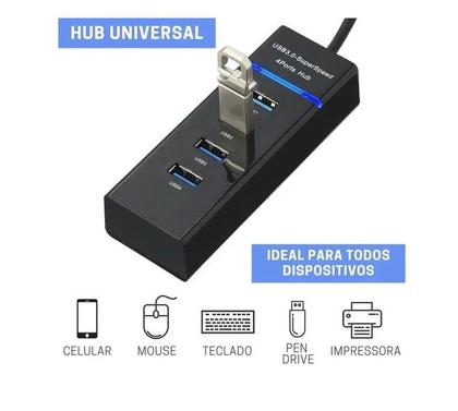 Imagem de Hub Usb 3.0 Extensor 4 Portas Alta Velocide Pen Drive Mouse