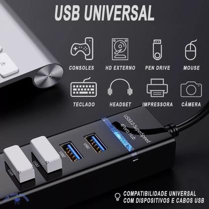 Imagem de Hub Usb 3.0 Extensor 4 Portas High Speed Hd Pen Drive UH30A BRANCO