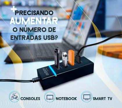 Imagem de Hub Usb 3.0 Extensor 4 Portas High Speed Hd Pen Drive UH30A BRANCO