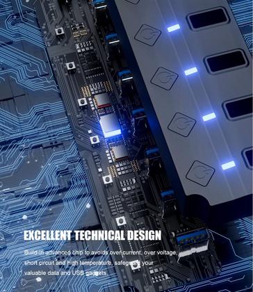 Imagem de Hub USB 3.0 PANPEO Divisor de hub de dados USB de 7 portas com cabo de 3 pés