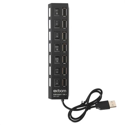 Imagem de Hub USB 7 Portas 2.0 com Botões ON e OFF e LEDs Indicadores Individuais Exbom UH2S7