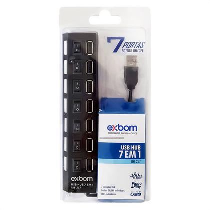 Imagem de Hub USB 7 Portas 2.0 com Botões ON e OFF e LEDs Indicadores Individuais Exbom UH2S7