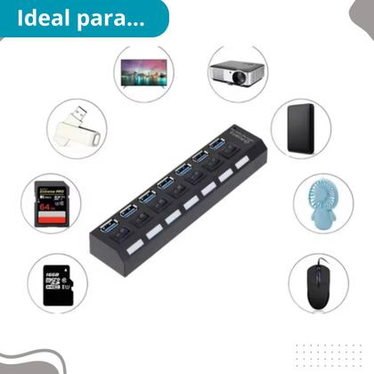 Imagem de Hub USB 7 Portas com Cabo Extensor  Ideal para Escritórios e Estações de Trabalho