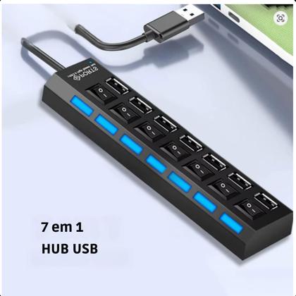 Imagem de Hub USB 7 Portas com LED  Para Conectar Vários Dispositivos de Forma Rápida