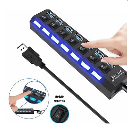 Imagem de Hub USB 7 Portas  Para Conectar HD Externo, Pendrive, Teclado e Outros